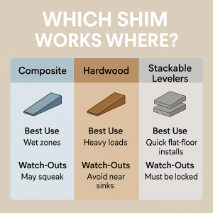 Shim comparison chart showing uses and drawbacks