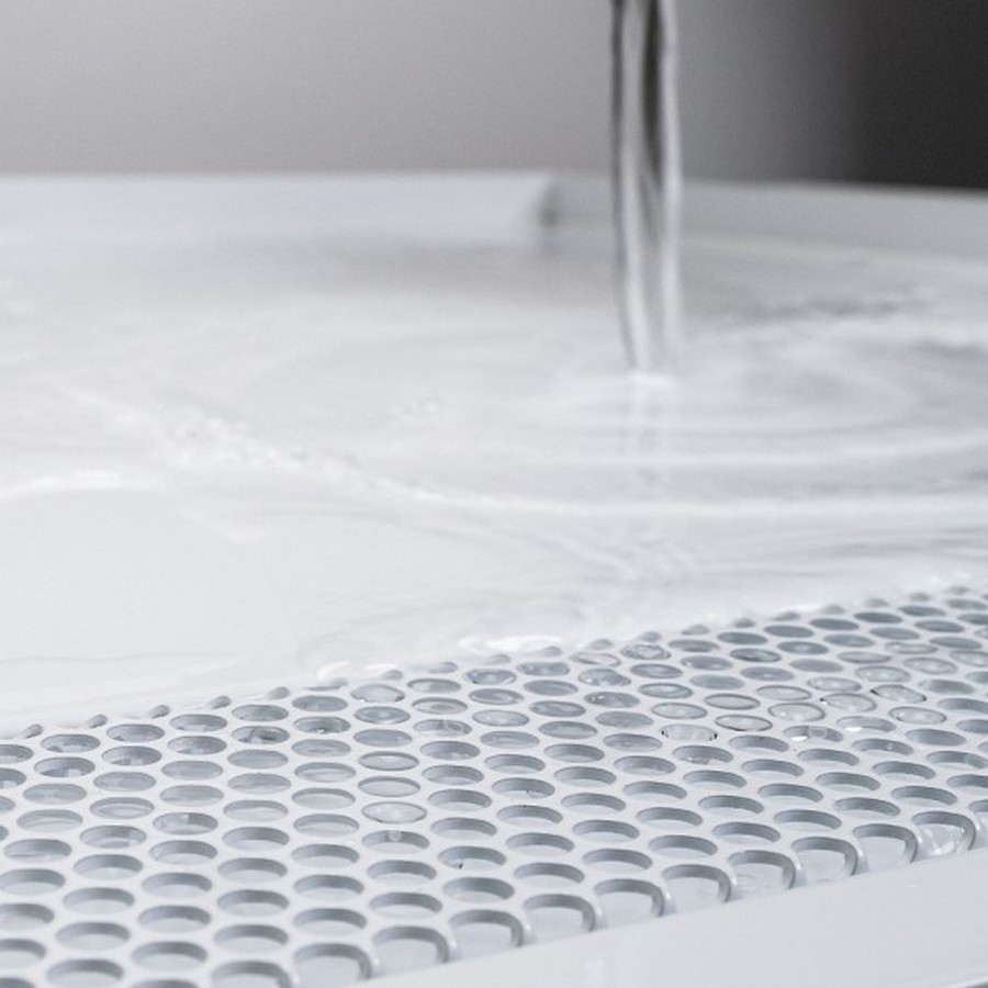 Open Front Compact Washer Trench Drain Pan 29" x 25" x 1" White Killarney Metals KM-07176