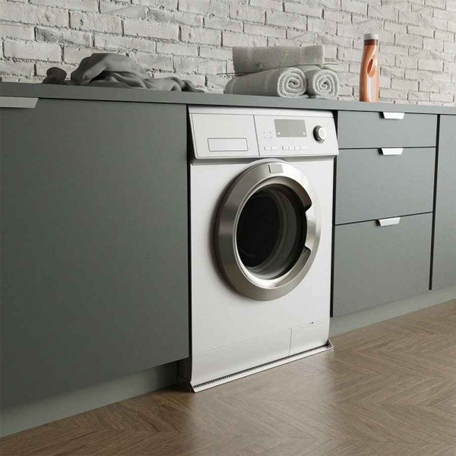 Open Front Washer Trench Drain Pan 34" x 30" x1" White Killarney Metals KM-08658