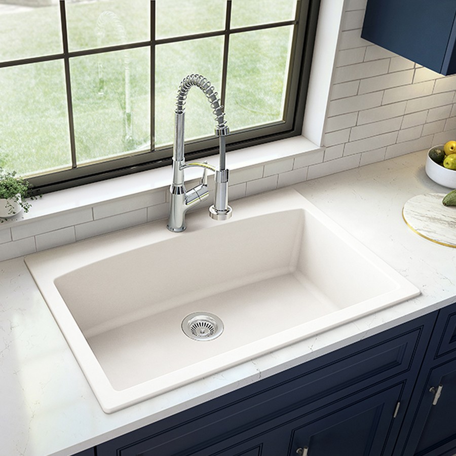 Drop In Quartz Composite 33 Single Bowl Kitchen Sink Kit White Karran QT 712 WH PK1