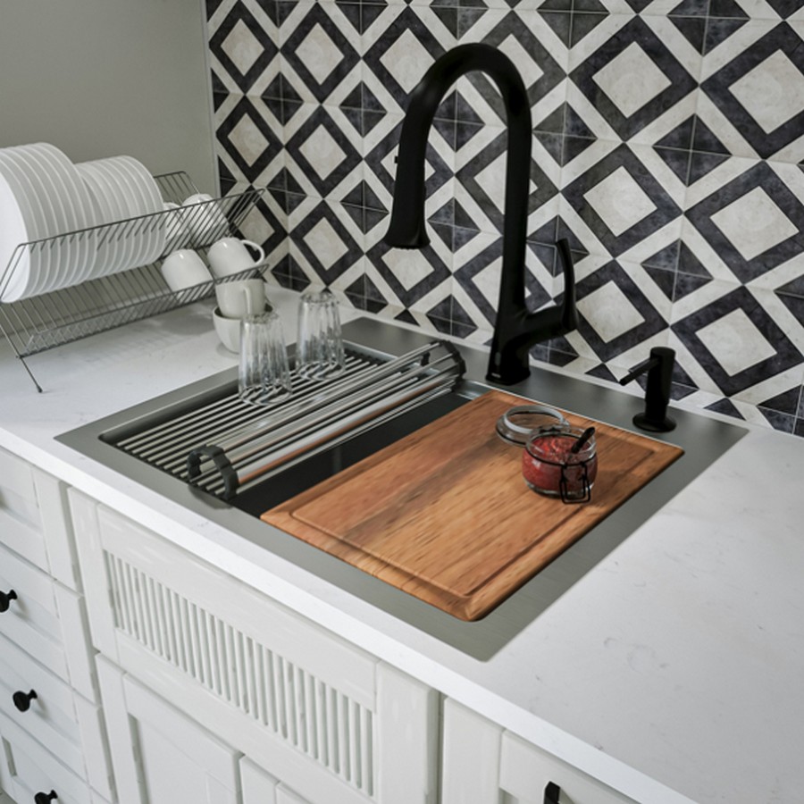 Elite Top Mount 25 Single Deep Bowl Stainless Steel Workstation Kitchen Sink Karran WST 22 PK1