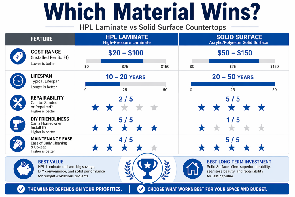 HPL Laminate vs Solid Surface Which Material Wins